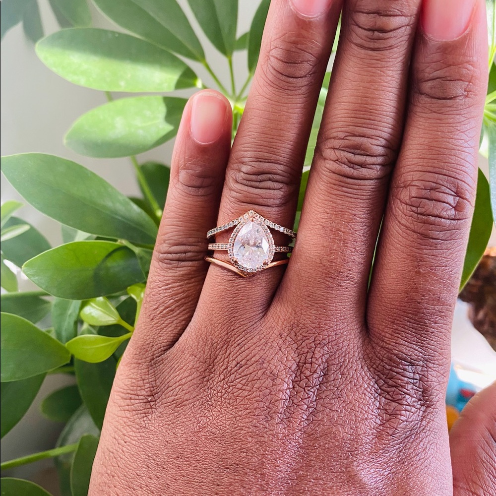 Pandora Rose Gold Triple Teardrop Ring Set